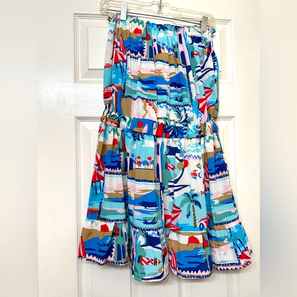 True Distinctions Romper Summer Tropical  Beachy Print Beaded Tassel Medium NWT